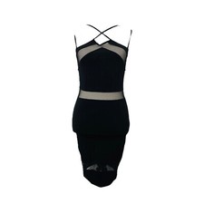 Fashion Nova Midi Dress Women’s Medium Black Mesh Knee Length Bodycon Style