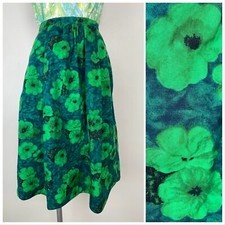 Vintage 1960s Green Floral Skirt Homemade Small 27.5" Waist 60s