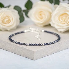 Sapphire Crystal Gemstone Dainty Bracelet Minimalist Healing 2mm Faceted Beads