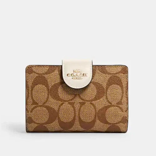 Portafoglio Coach C0082 medio con zip angolare cachi gesso nuovo