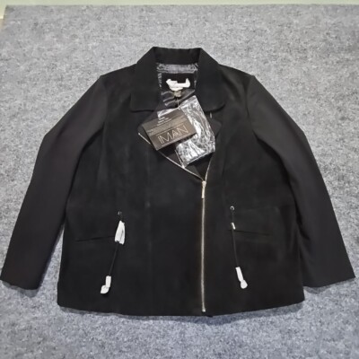 IMAN Suede Leather Moto Jacket 2X Cinch Gold Glam Y2K Bomber Grunge Baddie Biker