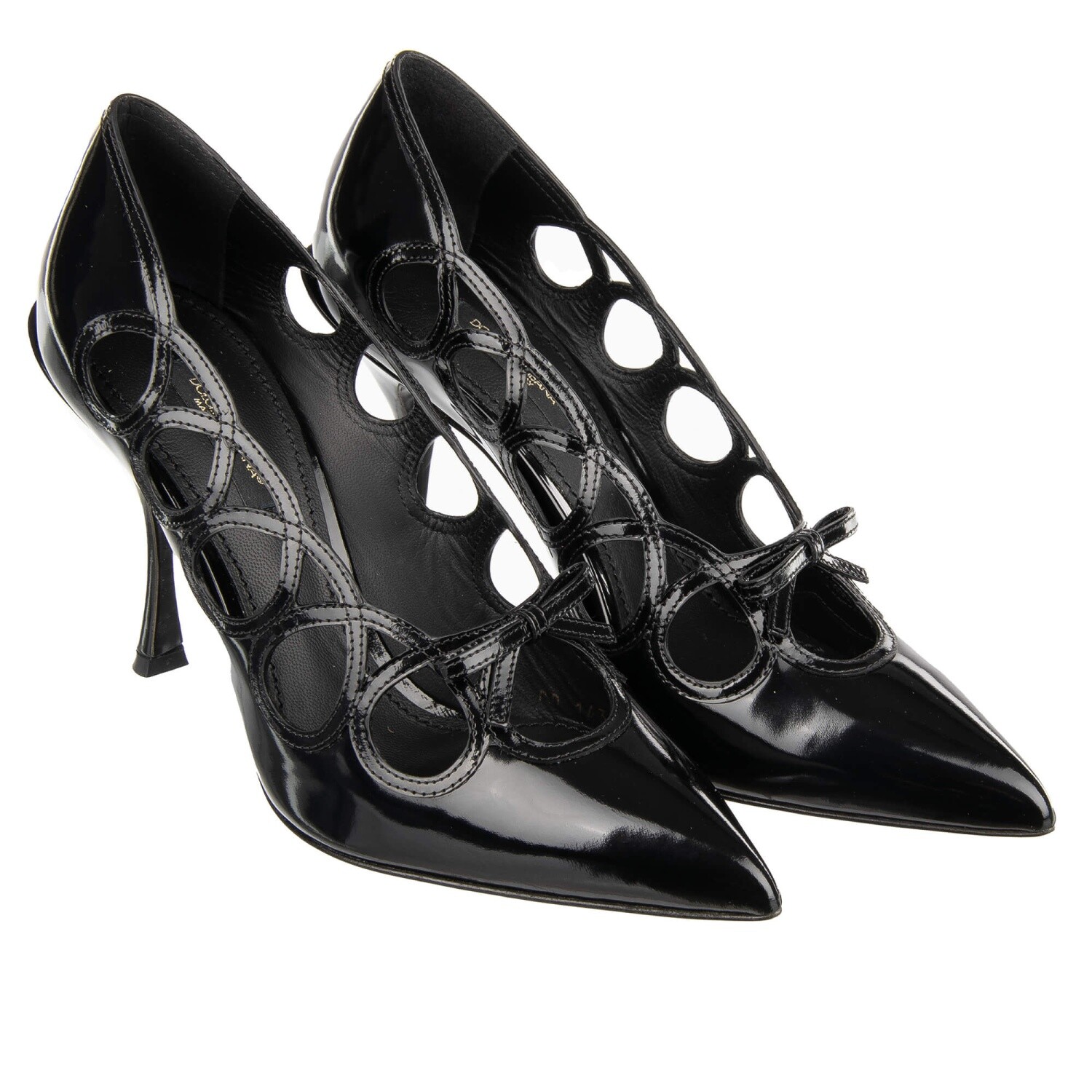 DOLCE & GABBANA Decolete Bow Leather Pumps Heels LORI Black 09363