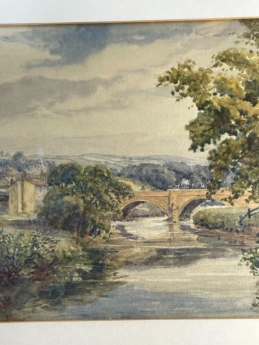 Joseph West 1882-1958 Aquarell Fluss Landschaft mit Brücke & Dorf - Bäume - Bild 4 von 22