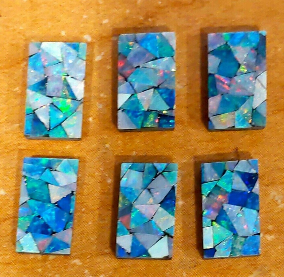 NOS Antique Vintage Rectangle Mosaic Opal 12 mm x 7 mm Stone 1