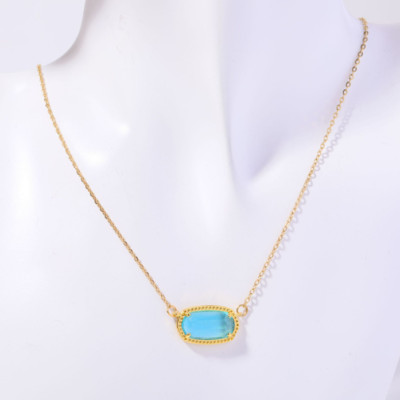 Natural stone Birthstone Crystal pendant luxury electroplated gold necklace