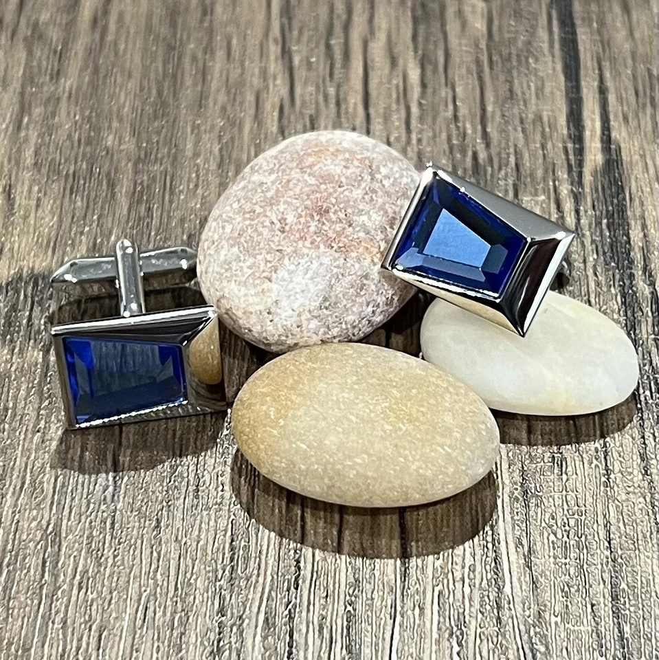 Abotoaduras retangulares de pedra azul masculinas aniversário casamento pedra abotoadura - Imagem 3 de 4