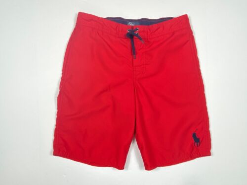 POLO RALPH LAUREN Big Pony Boys Red Lined Board Shorts Swimsuit Size M 10-12 EUC