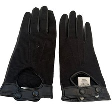 Preston  York Women's Black Genuine Leather Gloves Wrist Snap Knit Back Size XL