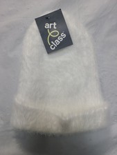 Girls' Wide Cuff Fuzzy Beanie Hat Art Class White