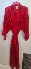 VTG Victoria's Secret Red Kimono M/L Gold Label Roses Semi Sheer Robe