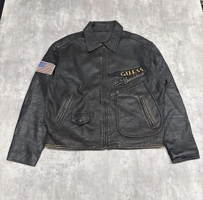 Vintage Guess Leather Embroided Men s Bomber Jacket
