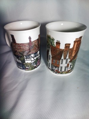 Dunoon Fine Bone China mugs country Cottages By Sue Scullard Made In England