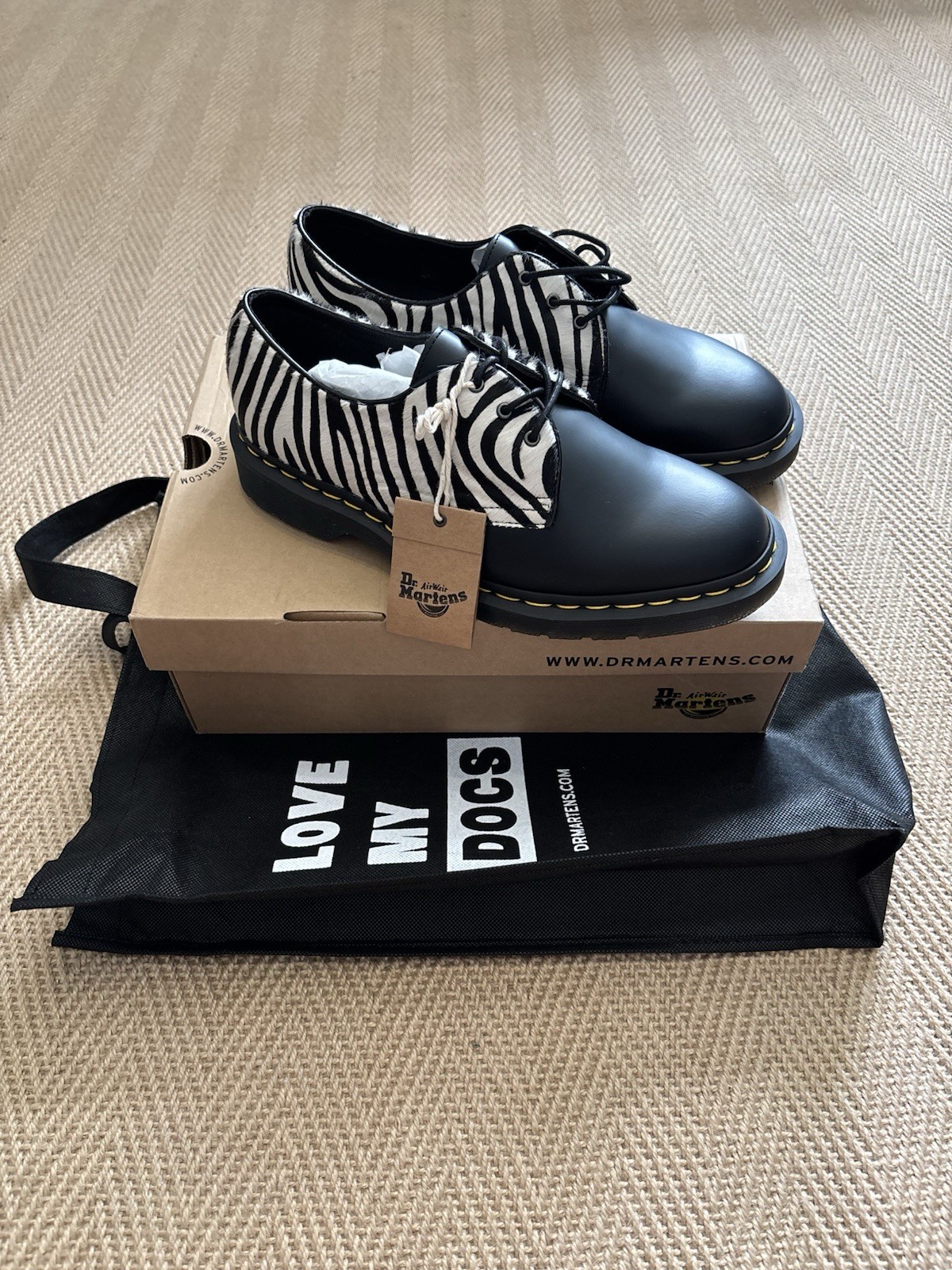 Rare Dr. Martens 1461 Zebra Hair-On LeatherShoes - Size 8 (New)