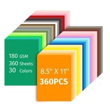 360 Sheets 8.5 X 11 Colored Cardstock Bulk, 30 Assorted Colors Construction P...