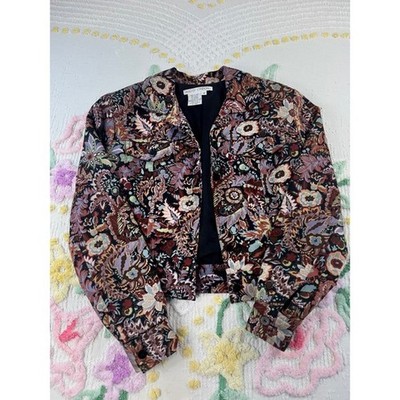 Maggy London Floral Print Jacket Women Size 4 Black Multicolor Button Front
