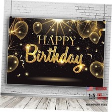 Black Gold Happy Birthday Party Decorations Backdrop, Golden Birthday Theme