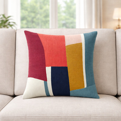 West Elm Crewel Geo Pieces Pillow Cover 20  Square 100% Cotton New