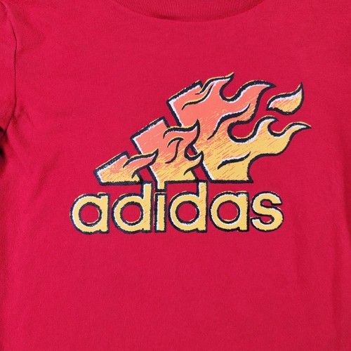 Adidas Boys Long Sleeve Shirt Size 4 Regular Fit Youth Shirt Red Adidas Flames - Picture 4 of 14