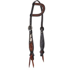 Showman Single Ear Leather Headstall w/ Tooling  Cowhide Accents