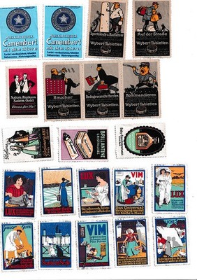 Sammlung von verschiedenen alten Werbe-/Reklamemarken