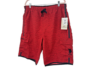 U.S. Polo Hybrid Active Swim Shorts Red Large Pony 2X NWT Americana Patriotic