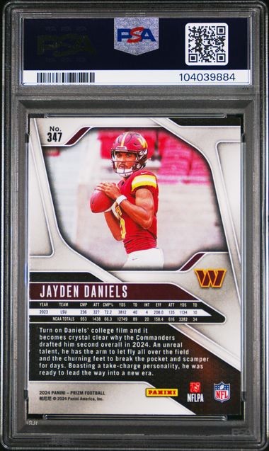 2024 Panini Prizm Jayden Daniels RC Rookie Card #347 PSA 10 Football Gem Mint! view 2