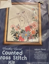 Vtg 80s Counted Cross Stitch Unicorn Floral Kit #50036 Something Special NEW
