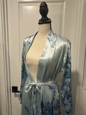 Halston Light Blue Floral Satin Robe XS/S
