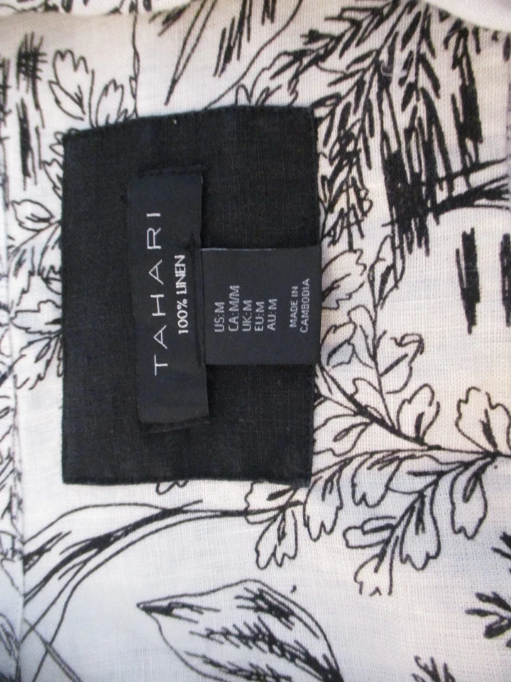 Vestido camisero Tahari de lino para mujer talla M negro floral manga larga abotonado Foto 3 de 4