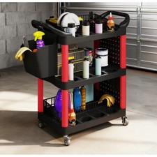 200 LBS Capacity Plastic Utility Cart with Side Shelf and Storage Bucket