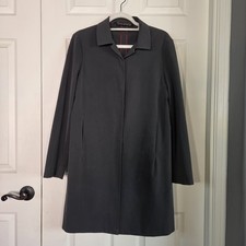 Tahari Gray Car Jacket Coat Snap-button Mid-length Made In USA Pockets Size 8
