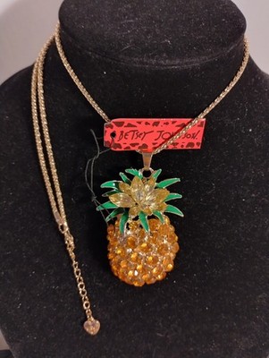 Betsey Johnson Large Pineapple Shaped Iridescent Orange Rhinestones  Necklace