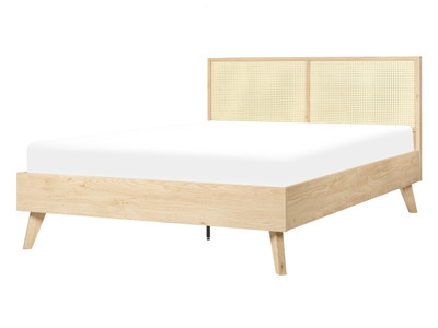 Bett heller Holzfarbton Kopfteil Wiener Geflecht Lattenrost 140x200 cm Monpazier