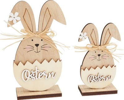 VBS Holz-Steckmotiv Easter bunnies 12,5-16,5 cm, 10 Teile, Unbemalt, Furniert