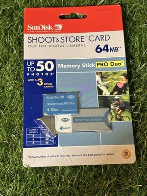 SanDisk 64MB Memory Stick PRO Duo w/ Adapter Shoot & Store Card New Sealed 