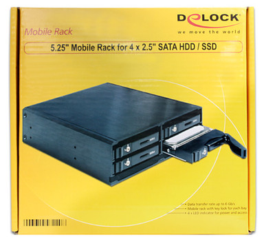 Delock 5.25'' Mobile Rack 4x 2.5'' SATA SSD/HDD, Hot Swap, Metall, Key, 47220, OVP