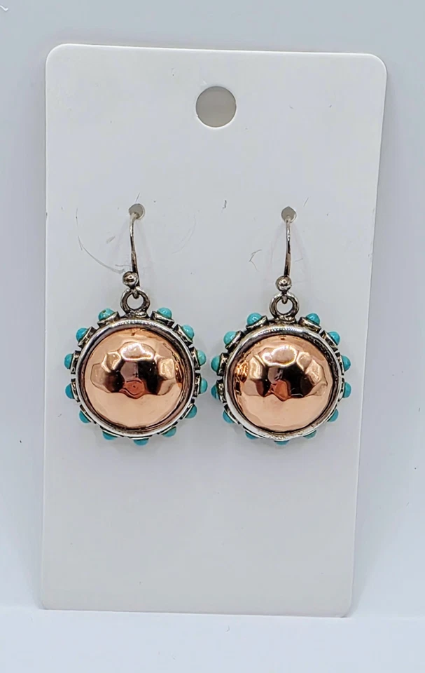BARSE Earrings Copper Sterling Turquoise  925 Thailand Boho Southwestern - Image 3 of 4