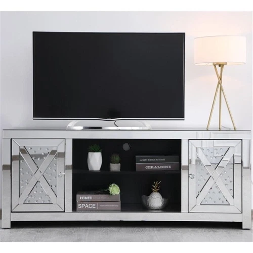 Elegant Decor Modern 2 Door 59" Clear Crystal Mirrored TV Stand - Picture 8 of 11