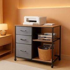 3 Drawer Mobile File Cabinet Rolling Printer Stand With Open Storage Shelf Rusti