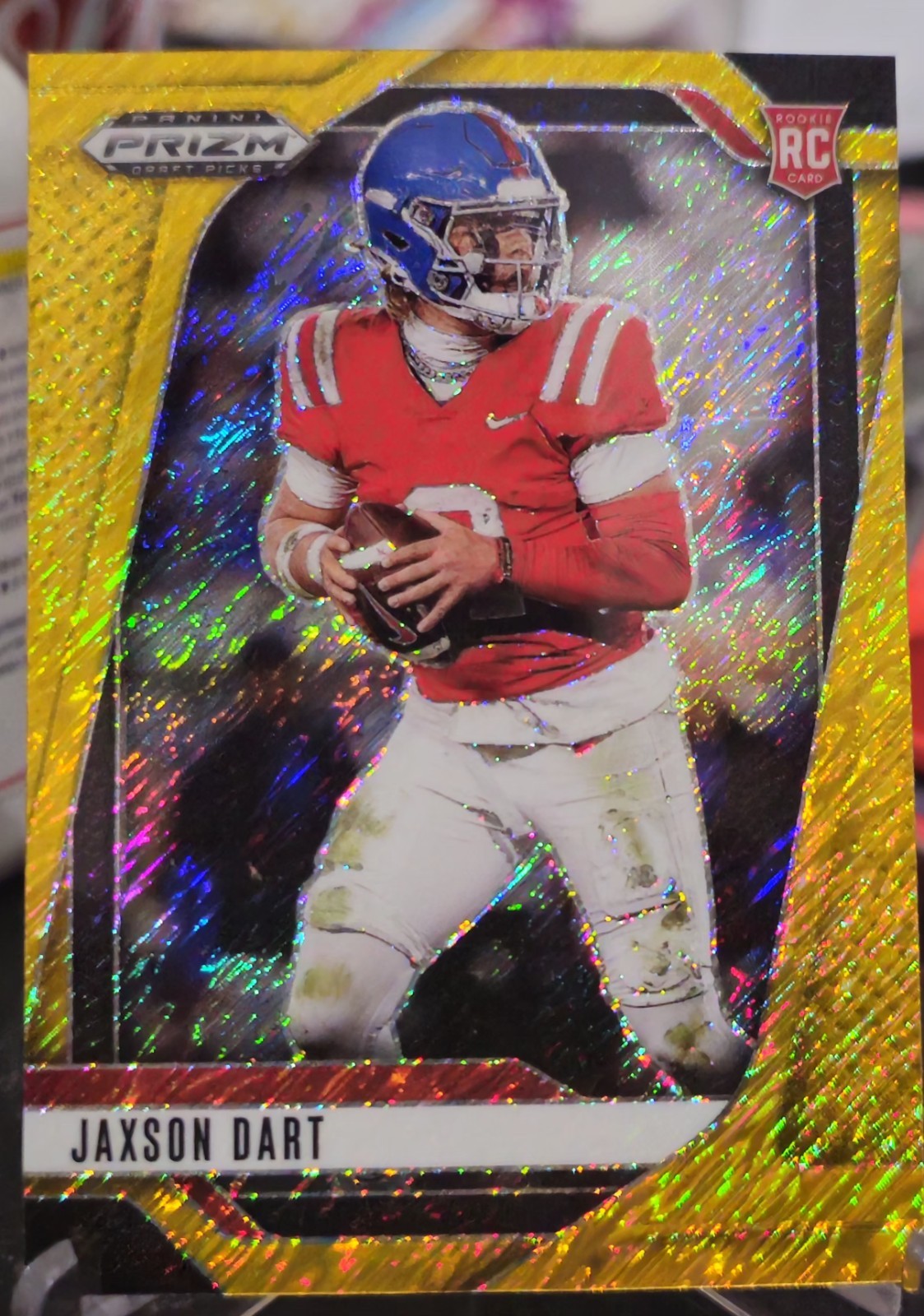 2025 Prizm Draft Picks Jaxson Dart #90 True Gold Shimmer /15 SSP beautiful card