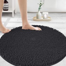 36x36 Inch Black Round Bathroom Rug Set Soft Plush Chenille Absorbent Mat