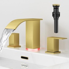 LED Bathroom Faucets Set Brushed Gold 8 inch Bathroom Sink Faucet 3 Hole with...