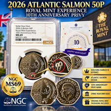 2026 Atlantic Salmon 50p NGC MS69 Strike Your Own Royal Mint 10th Anniv Privy UK