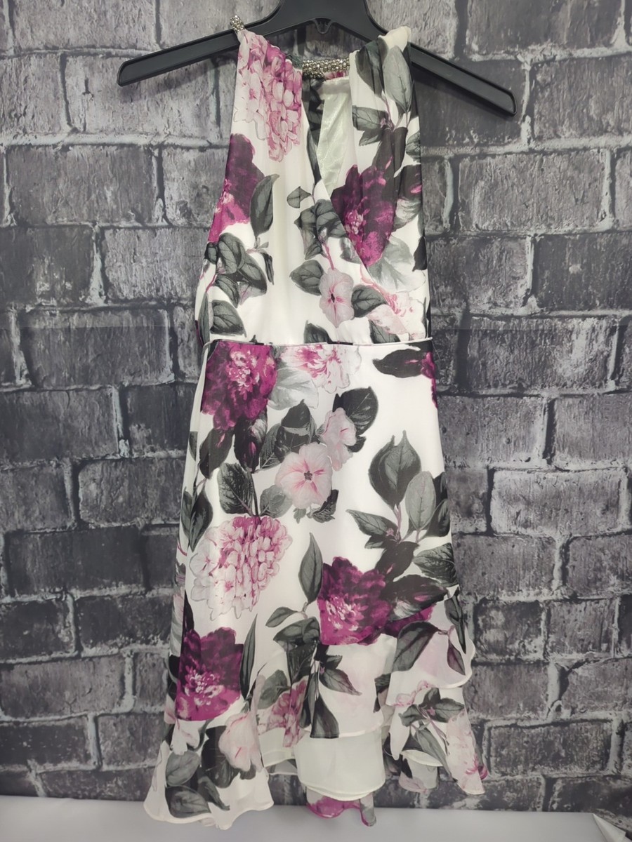 Calvin Klein Size 6 Embellished Beaded Halter Neck Floral Hi-Lo Knee Dress  NWT! | eBay