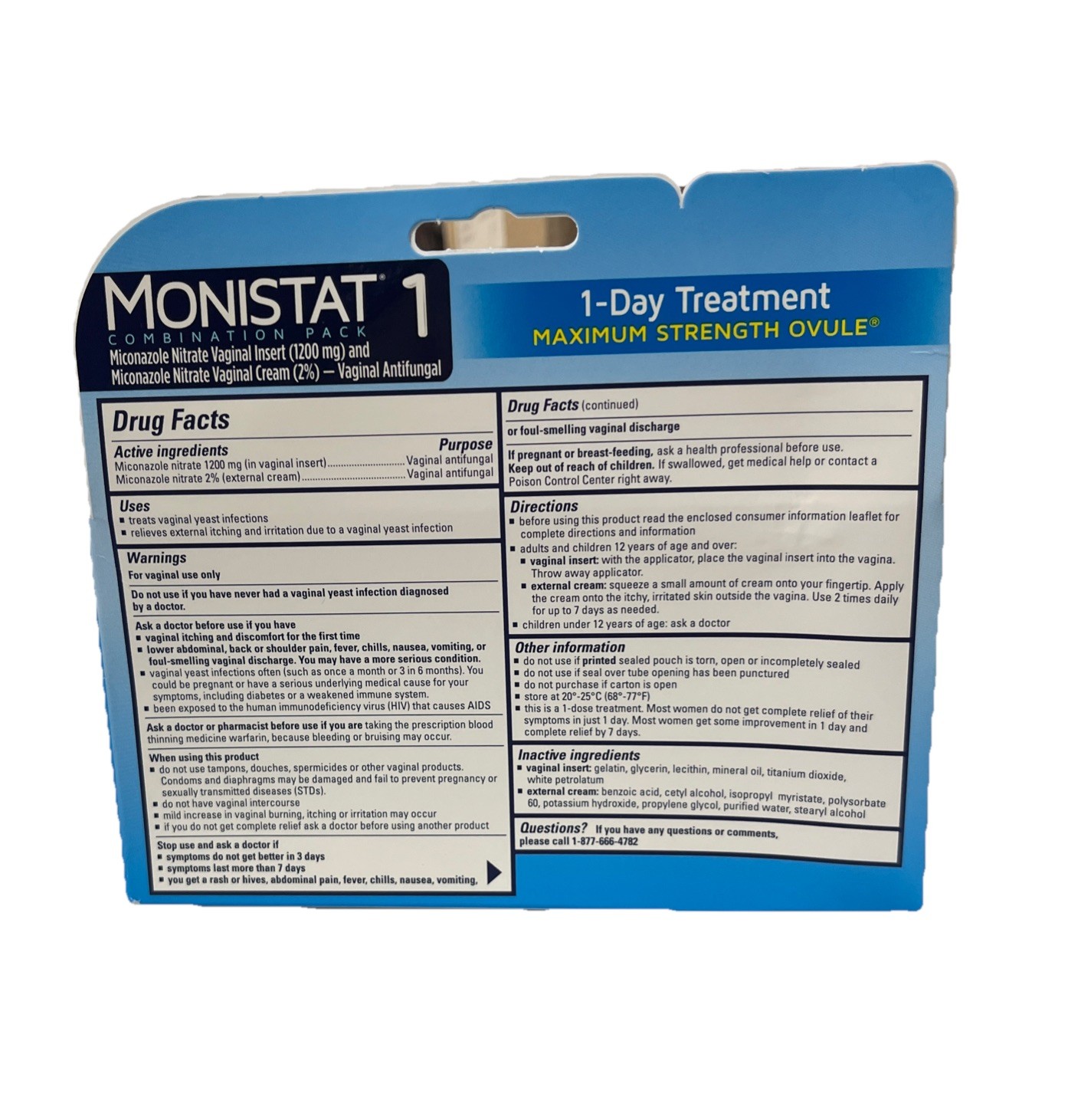 MONISTAT 1 Miconazole Nitrate Vaginal Insert  Combination Pack