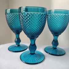 Vista AlegreIvima Diamond Point Blue Water Goblets 6"3/4x3"1/4 Set of 3