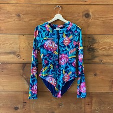 Trina Turk 172 India Garden Zip Front Rash Guard Swim Suit - Sz L NEW - 0106KA