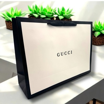 New Classic White / Black  Gucci Med Shopping Gift Bag  17  x 12.125  x 5 