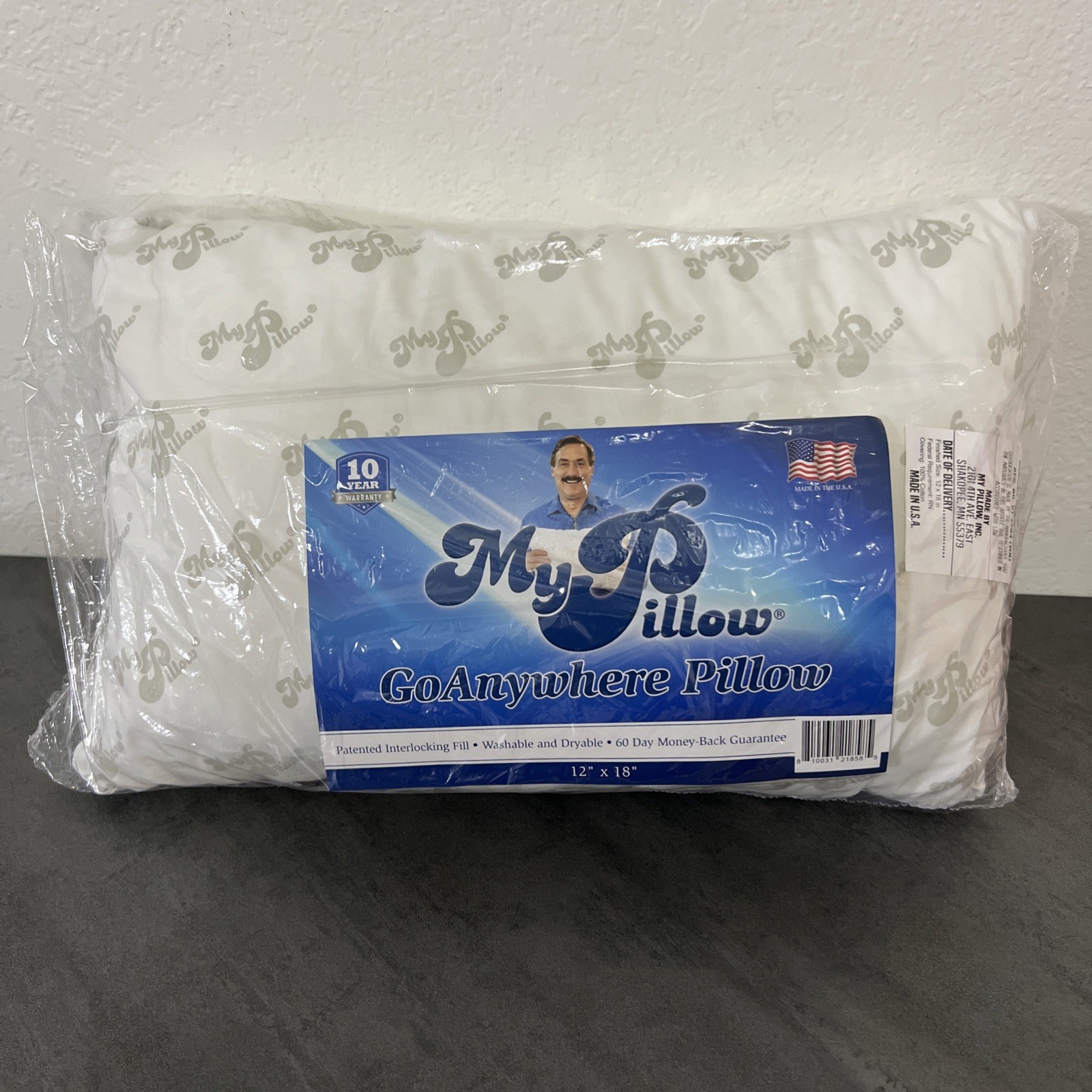 NEW My Pillow Go Anywhere Travel Pillow White 12”x18" Mini Made In USA Washable