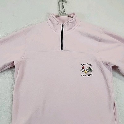 Vintage Dr. Seuss Sam I Am Pink Fleece Sweater Women's XL 1/4 Zip Pullover